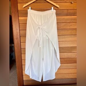 White Flowy Wrap Front Capri Pants